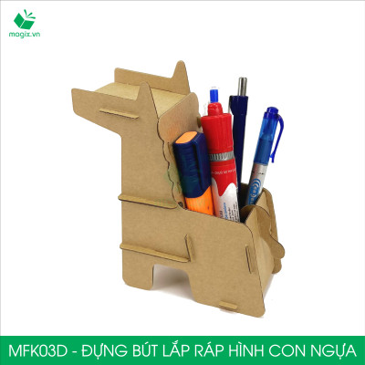 MFK03D - Đựng bút lắp ráp hình con ngựa, đồ đựng bút hình thú bằng giấy carton siêu cứng