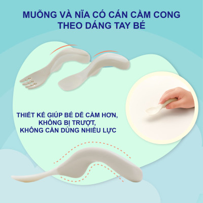 Bộ muỗng nĩa cong RICHELL TLI cho bé tự xúc có hộp đựng  | Baby