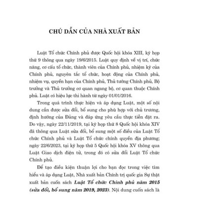 Luật tổ chức chính phủ năm 2015 (sửa đổi, bổ sung năm 2019, 2023) bản in 2024