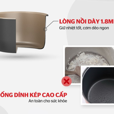 Nồi Cơm Điện 1.8L Sunhouse SHD8663G - Hàng Chính Hãng