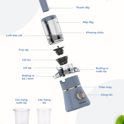 Máy ép chậm Sunhouse SHD5518, Công suất 150W, Ép mọi loại rau củ quả, Chức năng làm kem trái cây tiện lợi, Hàng chính hãng - Bảo hành 12 tháng