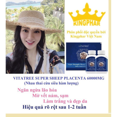 Viên uống nhau thai cừu Vitatree Super Strength Sheep placenta 60000mg, hộp 2 lọ x 60v, trắng da, chống lão hoá, chính hãng Úc