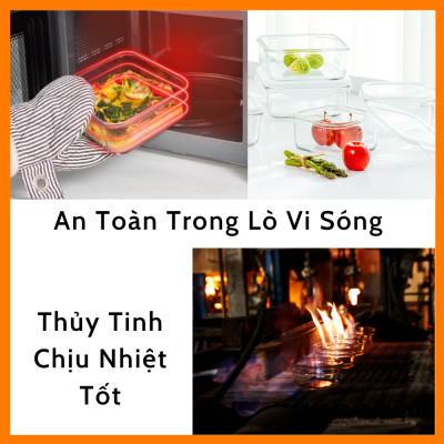 [Mua 2 Tặng 1] Bộ Hộp Đựng Thức Ăn Hộp Cơm Bảo Quản Thực Phẩm Thủy Tinh Chịu Nhiệt - 370ml