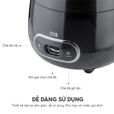 Nồi cơm điện Lebenlang LBL0589 dung tích 1200ml, công suất 500W, thiết kế đơn giản hiện đại - hàng chính hãng