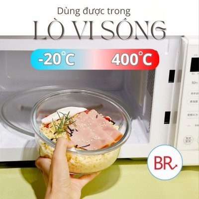 Set 3 hộp đựng thực phẩm thuỷ tinh hình tròn bảo quản đồ ăn tiện lợi - giao màu ngẫu nhiên