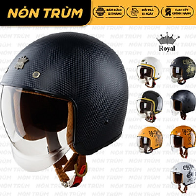 Mũ bảo hiểm xe máy 3/4 Royal M139 kính âm màu trà, nón tem màu cá tính có thể tháo rời lót, nhiều size chính hãng