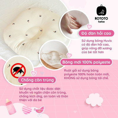 Gối chống trào ngược cho bé Rototo Bebe cao cấp nhập khẩu Hàn Quốc khắc phục tình trạng trào ngược dạ dày trẻ sơ sinh hiệu quả - Loại Cotton cao cấp mềm mại, thấm hút mồ hôi tốt 