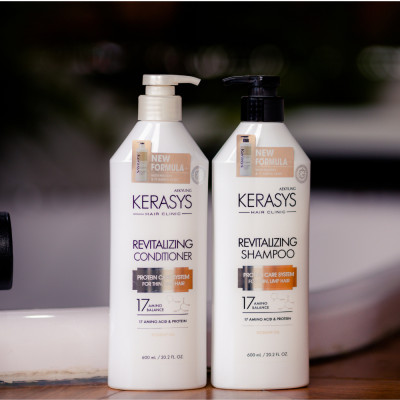 Dầu Gội Xả tăng cường độ đàn hồi, phồng tóc cho tóc mỏng, khó tạo kiểu Kerasys Revitalizing 600ml