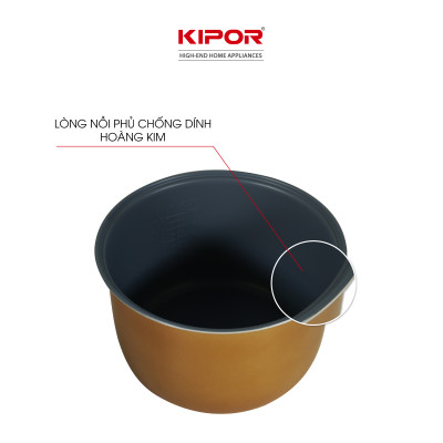 Nồi cơm điện KIPOR KP-25918 - 1.8L - Phủ chống dính HOÀNG KIM, Nồi cơm có tặng kèm vỉ hấp - phù hợp 4-6 người ăn - Hàng chính hãng