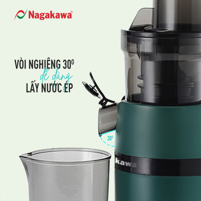 Máy ép chậm Nagakawa NAG0818 (200W) - Trục ép 6 phân đoạn kiệt bã - Ống tiếp thực phẩm lớn - Hàng chính hãng