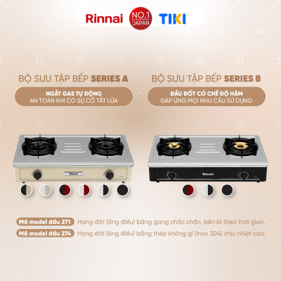 Bếp gas dương Rinnai RV-A271R(EB) mặt bếp men và kiềng bếp men - Hàng chính hãng.