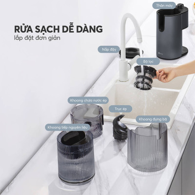 Máy ép chậm Elmich JEE-8758, công suất 240W, bảo toàn dưỡng chất, giữ trọn hương vị, ép kiệt bã tới 98% - Hàng Chính Hãng