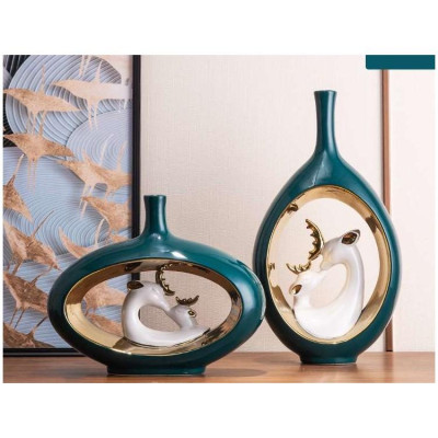 Bộ Tượng Để Bàn Hình Cổ Vịt Màu Xanh, Gốm Bát Tràng,  Lọ Hoa Decor