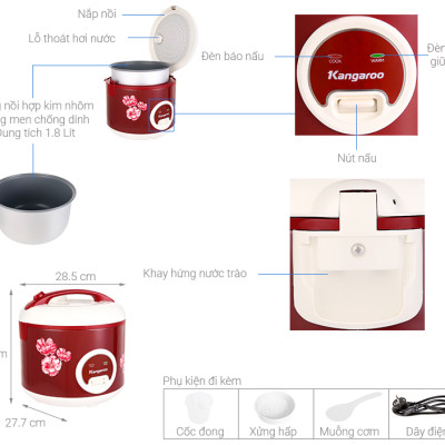 Nồi Cơm Điện Nắp Gài Kangaroo 1.8 lít KG378H - Hàng Chính Hãng