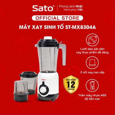 Máy xay sinh tố đa năng 3 cối SATO ST-MX8304A công suất 250W, dễ sử dụng, dao inox không gỉ, xay nhuyễn, trộn, nghiền thức ăn, hoa quả, thiết kế tiện dụng, nhựa ABS, an toàn, tháo lắp, vệ sinh dễ dàng - Miễn phí vận chuyển toàn quốc - Hàng Chính Hãng