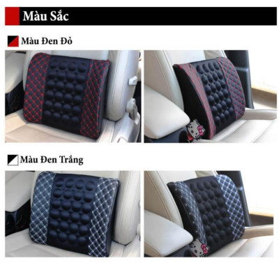 Đệm Tựa Lưng Massage bọc da trên xe oto- Màu Đen Chỉ Đỏ
