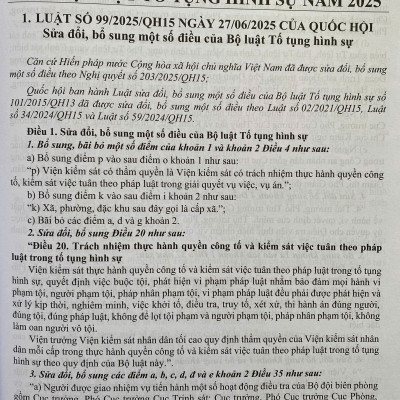  Bộ Luật Tố Tụng Hình Sự Năm 2015 ( Sửa đổi, bổ sung năm 2021, 2025) Và Các Văn Bản Hướng Dẫn Thi Hành