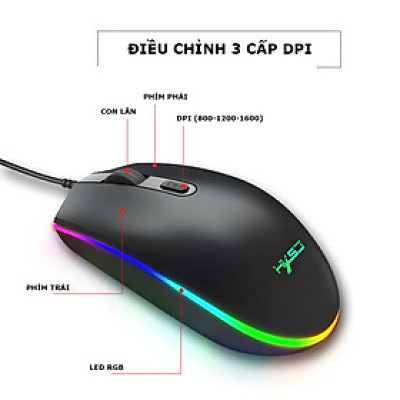 Chuột led cho máy tính Chuột có dây giá Tốt, đèn RGB 1600 DPI Đen, hoạ tiết bắt mắt Dây Dài 1m4 Thiết Kế Ôm Tay Thuận Cả 2 Tay Văn Phòng USB Cho Máy Tính Laptop Tivi - Hàng Nhập Khẩu