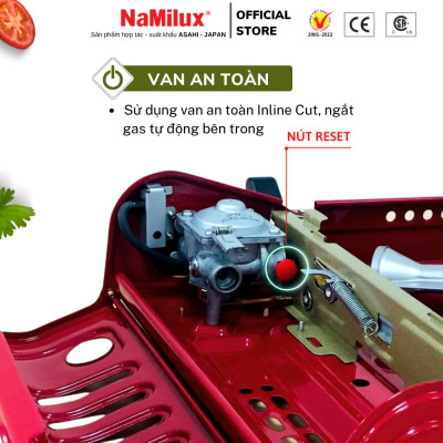 Bếp Gas Mini/ Du Lịch NaMilux PL1911PF - Màu Đỏ│Van Ngắt Gas An Toàn Inline-Cut│Công Suất 2.6 Kw - Hàng Chính Hãng
