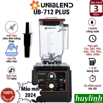 [Có hẹn giờ] Máy xay sinh tố công nghiệp Uniblend UB-712 Plus - [Mẫu mới 2024] - 1680W - Dung tích 1.8 lít - Hàng chính hãng