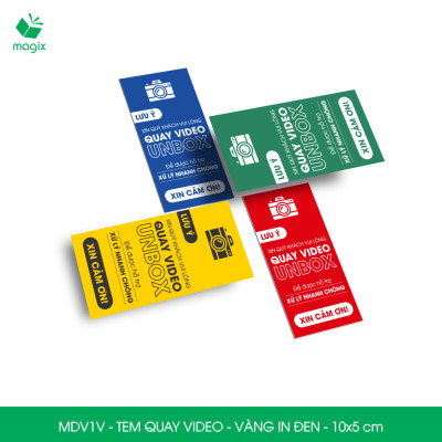 500 Tem chú ý quay video trước khi mở hàng, decal dán hộp - 10x5 cm - Vàng in đen - MDV1V