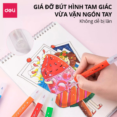 Bút Màu Dạ Marker 2 Đầu Deli - Bút Dạ Nước 12/24/36/48 Màu Vẽ Tranh Viết Calligraphy Chuyên Nghiệp - Kèm Hộp Nhựa