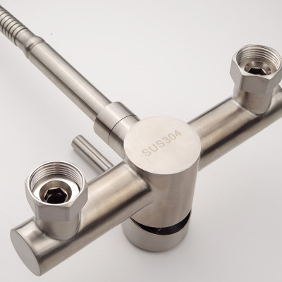 Vòi rửa chén âm tường cần lò xo Inox SUS 304 Eurolife EL-T017AT (Trắng vàng)