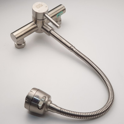 Vòi rửa chén âm tường cần lò xo Inox SUS 304 Eurolife EL-T017AT (Trắng vàng)