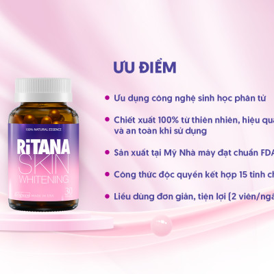 Viên uống RITANA trắng da mờ sạm nám với L-Glutathion, Sakura, Pomegranate, P.Leucotomos, collagen (30 viên)
