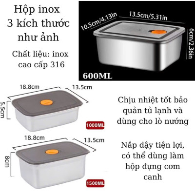 Hộp Đựng Thực Phẩm Inox Cao Cấp Kèm Nắp – Khay Inox Đựng Đồ Ăn Bảo Quản Tủ Lạnh Đủ Size - HÀNG CHÍNH HÃNG MINIIN