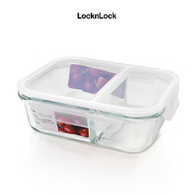 Hộp thủy tinh LocknLock BLANC bảo quản thực phẩm 2 ngăn 1040ml LLG1202 - Hàng chính hãng, chịu nhiệt cao, có ngăn - JoyMall