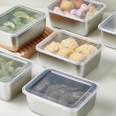 Hộp Đựng Thực Phẩm Tủ Lạnh, Đồ Ăn Bằng Inox 304 Có Nắp Nhựa Kèm Theo Tiện Lợi (135x105x58 mm)