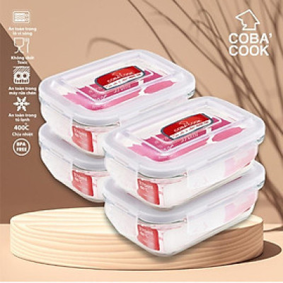 Bộ 4 Hộp Thủy Tinh Hộp Đựng Cơm Trữ Thức Ăn Thực Phẩm Trong Tủ Lạnh Chịu Nhiệt COBA