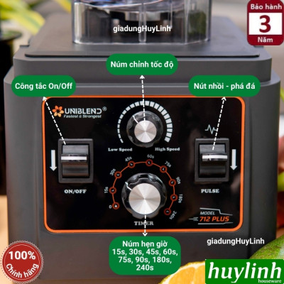 [Có hẹn giờ] Máy xay sinh tố công nghiệp Uniblend UB-712 Plus - [Mẫu mới 2024] - 1680W - Dung tích 1.8 lít - Hàng chính hãng