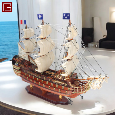 Thuyền gỗ trang trí ROYAL LOUIS, mô hình thuyền gỗ phong thủy chất liệu gỗ tràm nhiều kích thước
