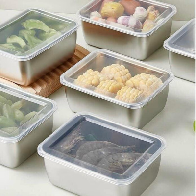 Hộp Đựng Thực Phẩm Tủ Lạnh, Đồ Ăn Bằng Inox 304 Có Nắp Nhựa Kèm Theo Tiện Lợi (135x105x58 mm)
