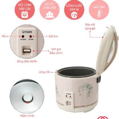 HÀNG CHÍNH HÃNG: Nồi cơm điện Tiger dung tích 1.8l  JNP - 1800 MADE IN JAPAN màu hồng và nâu