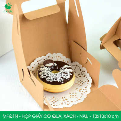 MFQ1N - 13.5x10x10 cm - 100 hộp giấy kraft có quai xách - Hộp đựng bánh ngọt, hộp quà tặng handmade