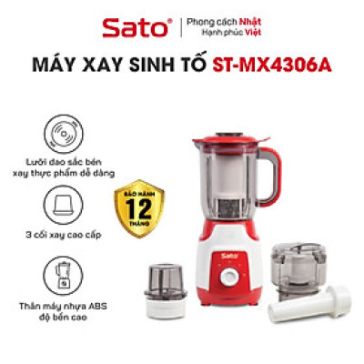 Máy xay sinh tố đa năng SATO MX4306A - Máy xay gồm 03 cối: Cối xay sinh tố, cối xay thịt & cối nhỏ. Thân máy sử dụng nhựa ABS, độ bền cao, chịu lực tốt - Miễn phí vận chuyển toàn quốc - Hàng chính hãng