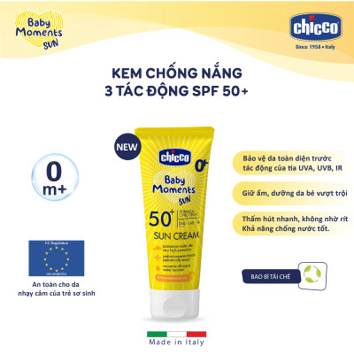 Kem chống nắng ba tác động SPF 50+ Chicco cho bé 75ml
