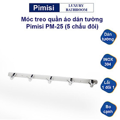 Móc treo quần áo dán tường inox 304 phụ kiện nhà tắm Pimisi - kèm keo dán siêu chắc | Hàng chính hãng