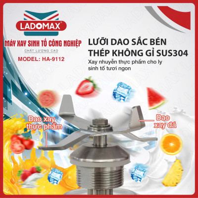 Máy xay sinh tố công nghiệp 1860W Ladomax HA-9112 xay đá, rau má, sinh tố chuyên quán - Hàng chính hãng