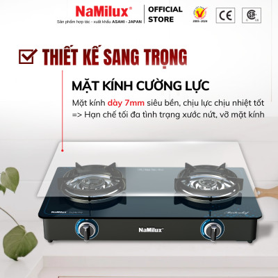 Bếp Gas Đôi Mặt Kính Cao Cấp NaMilux NH-DL3416PG/DL2461PG - Công Suất 2.8 kW/giờ/lò phải - Kiềng Bếp Tráng Men -Hàng Chính Hãng