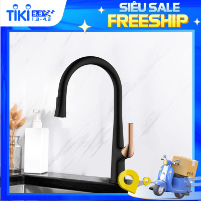 Vòi Rửa Chén Nóng Lạnh Ecalite EF-K569BR - Có Dây Rút - Điều Chỉnh Tia Nước - Đồng Thau Sơn Đen - Hàng Chính Hãng