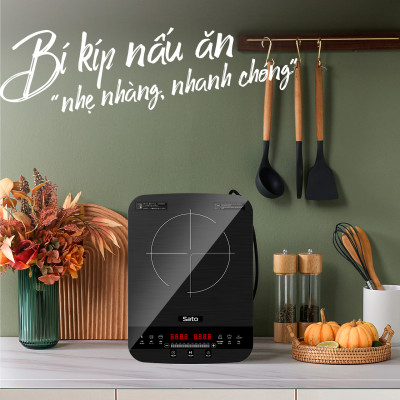 Bếp từ đơn SATO BT042( Tặng nồi lẩu inox) Mặt kính cường lực cao cấp chống xước, chịu nhiệt lên tới 750 °C độ bền cao và an toàn tuyệt đối - Miễn phí vận chuyển toàn quốc - Hàng chính hãng