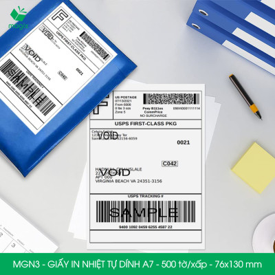 MGN3 - 76x130 mm - Combo 2 xấp 500 tờ giấy in nhiệt A7 tự dính - Giấy in đơn hàng, giấy in A7