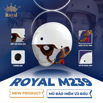 Mũ bảo hiểm xe máy nửa đầu Royal M239 kính âm