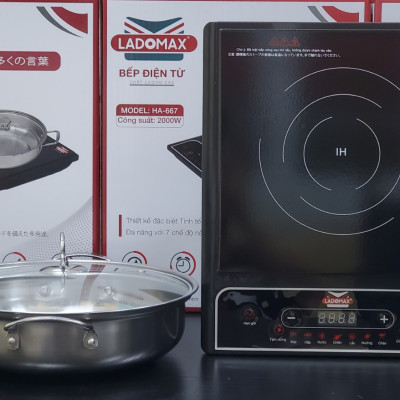 Bếp điện từ Ladomax Ha667 tặng kèm nồi lẩu inox, Phím cơ, bảo hành 12 tháng-Nấu nhanh sôi-Hàng Chính Hãng