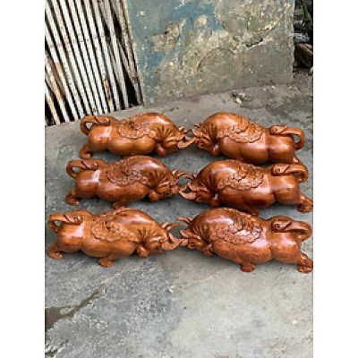 Cặp bò tót bằng gỗ hương đá kt 50×17×15cm