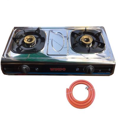 Bếp gas đôi mặt Inox Windo +Tặng dây dẩn gas 3 lớp - Hàng Chính Hãng